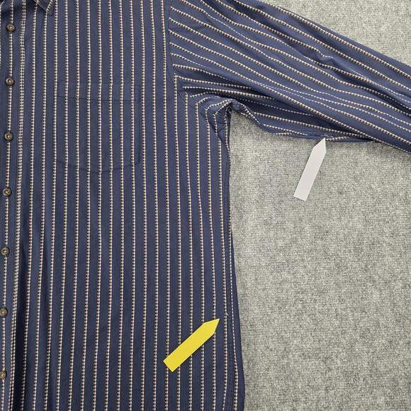 Bugatchi Uomo Shirt Mens 2XL Blue Brown Striped Long Sleeve Button Up Preppy - Picture 13 of 16